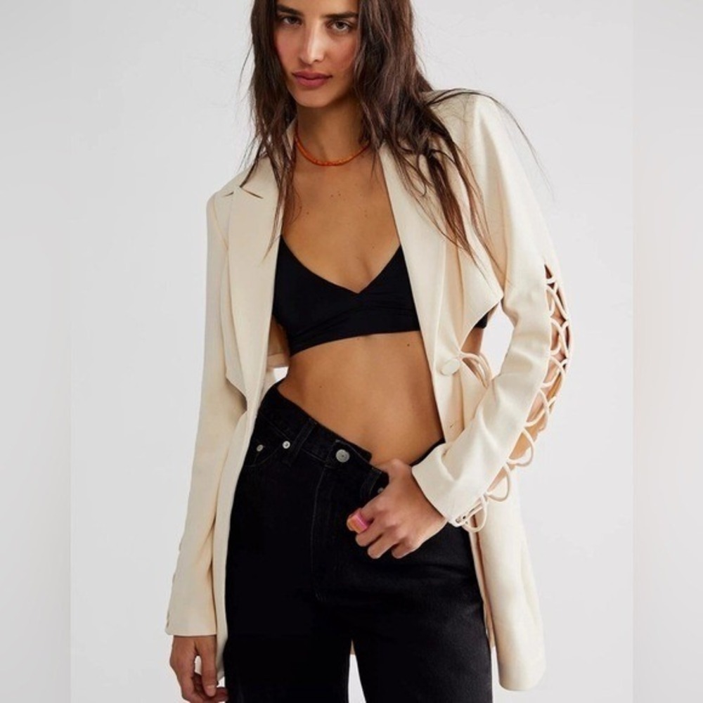 Free People X Boskemper Cream Bea Blazer Dress Cut Out Details Size Medium